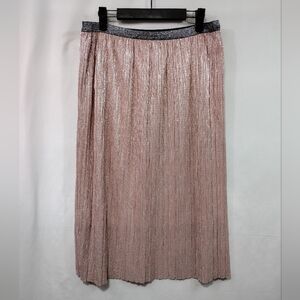 San Souci Metallic Pleated Midi Skirt Women's L Pink Barbiecore Retro Romantic